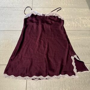 Victoria's Secret Burgundy Chemise with White Lace Trim